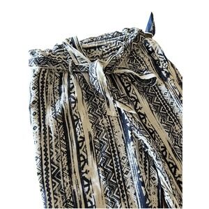 CALI 1850 White Blue Linen Blend Aztec Boho Beach Paper bag Pants Size S NWT